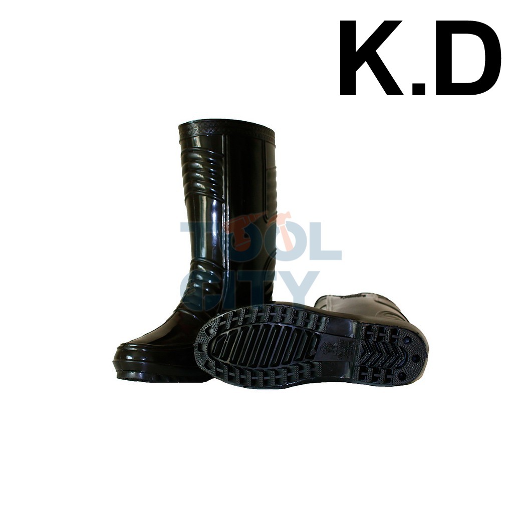 รองเท้าบูทยาว สีดำ เคดี (K.D.) ความสูง 14 นิ้ว เบอร์ 11 (41-42 ซม.) ป้องกันพื้นลื่น น้ำมัน และ กระแสไฟฟ้าได้